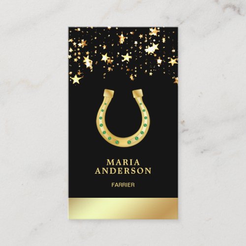 Elegant Stars Confetti Faux Gold Foil Horseshoe Business Card
