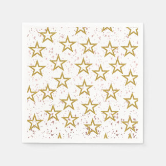 Elegant Stars Confetti Pink, White And Gold Party Napkins