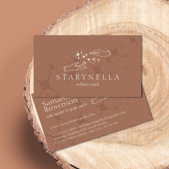 Elegant Stars Energy Healing Hands Reiki Therapy Business Card (Creator Uploaded)