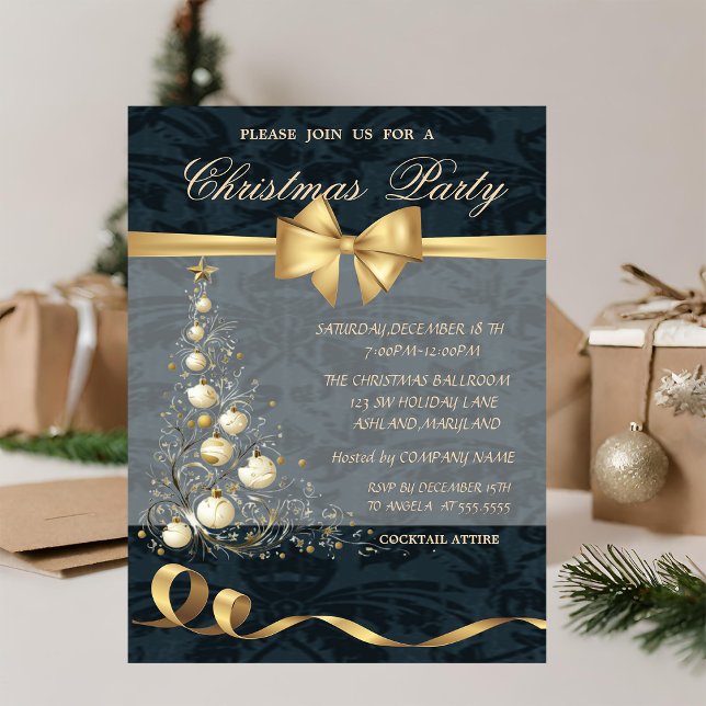 Elegant Stars Gold Christmas Tree Bow, Christmas Invitation (Creator Uploaded)