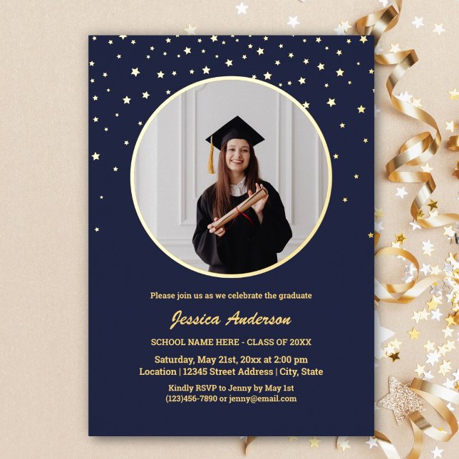 Elegant Stars Graduate Photo Graduation Foil Invitation (Creator Uploaded)