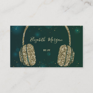 Elegant Stars Green Glitter Headphone DJ Business Card