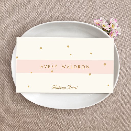 Customizable Elegant Stars Light Pink Cream White Makeup Artist Business Card Template