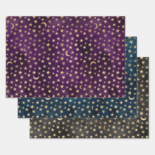 Elegant Stars Moon Night Sky Patterns Wrapping Paper Sheets