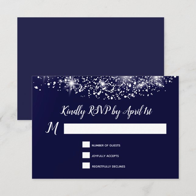 Elegant Stars Navy Blue RSVP Card (Front/Back)