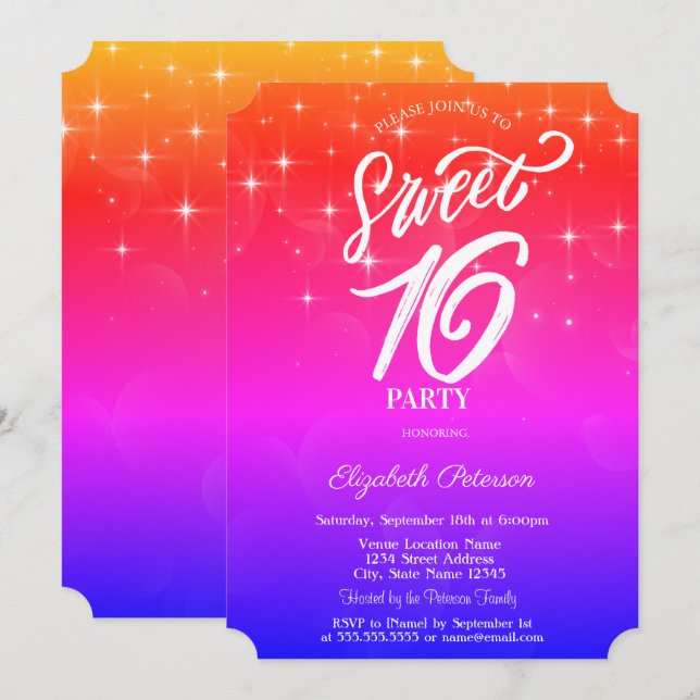 Elegant Stars Ombre Sweet 16 Invitation (Front/Back)
