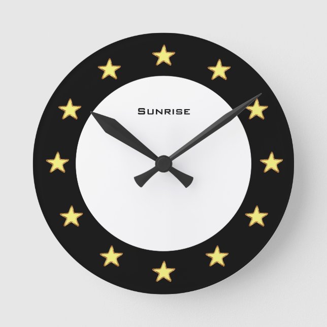 Elegant Stars on Black & White Round Clock (Front)