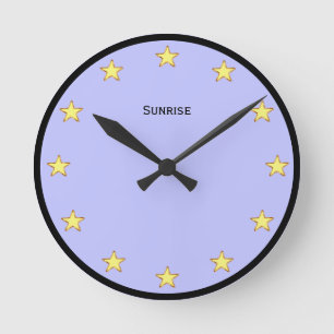 Elegant Stars on Light Blue Round Clock