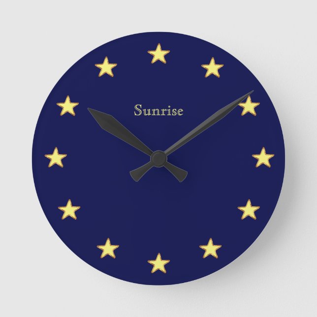Elegant Stars on Navy Blue Round Clock (Front)