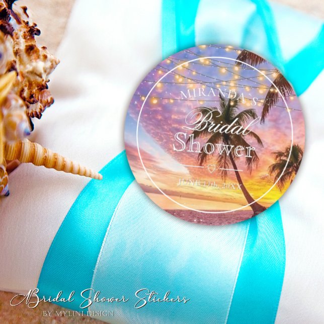 Elegant Stars on Sunset Summer Beach Bridal Shower Classic Round Sticker (Creator Uploaded)