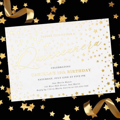 Elegant Stars Quinceaera 15th Birthday Party  Foil Invitation