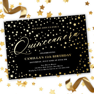 Elegant Stars Quinceañera 15th Birthday Party Foil Invitation
