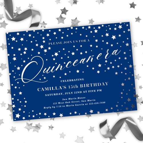 Elegant Stars Quinceaera 15th Birthday Party  Foil Invitation