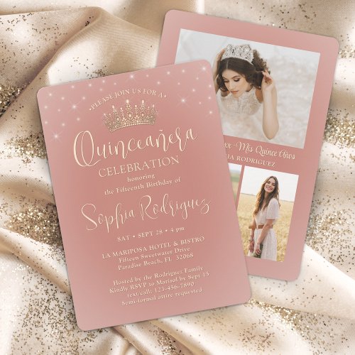 Elegant Stars Rose Gold Quinceañera 3 Photo Pink