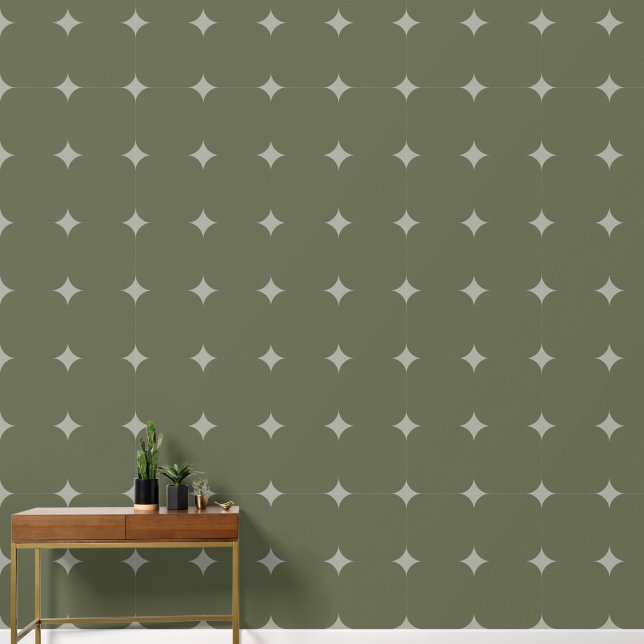 Elegant Stars Silver Dark Green Yellow Pattern Wallpaper (Hallway)
