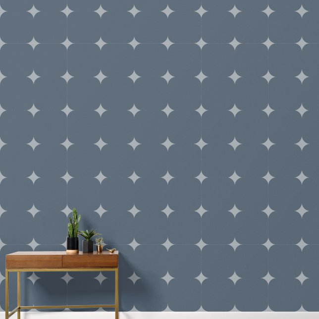 Elegant Stars Silver Very Dark Grey Blue Pattern Wallpaper (Hallway)