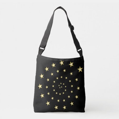 Elegant Stars Spiral on Black Crossbody Bag