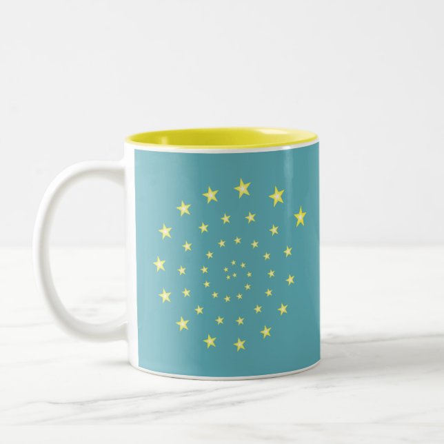 Elegant Stars Spiral on Teal & Monogram Two-Tone Coffee Mug (Left)