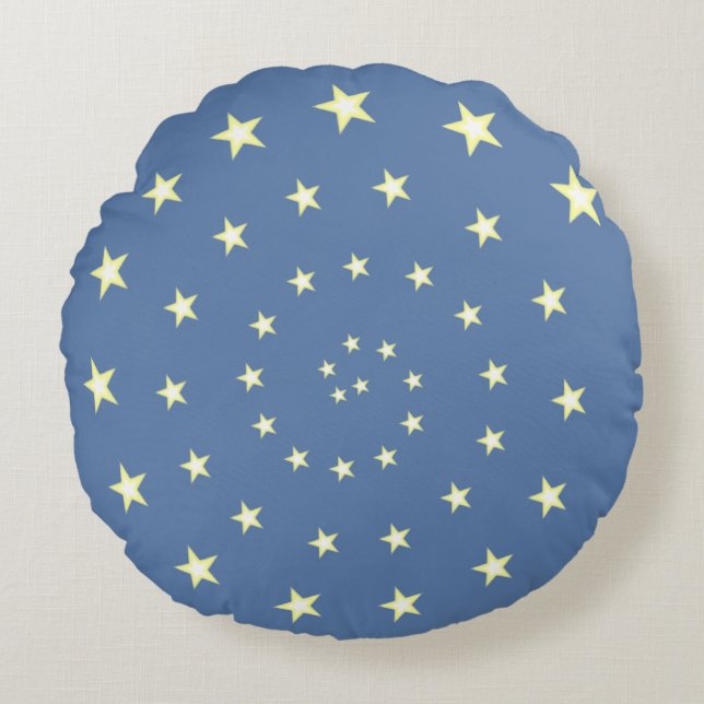 Elegant Stars Spiral on Wondrous Blue Round Pillow (Front)