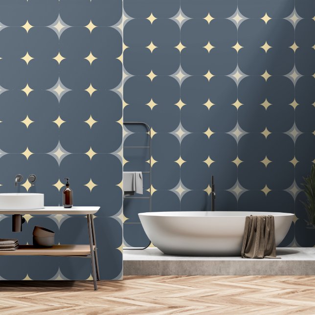 Elegant Stars Tan & Grey Very Dark Blue Pattern Wallpaper (Bathroom)