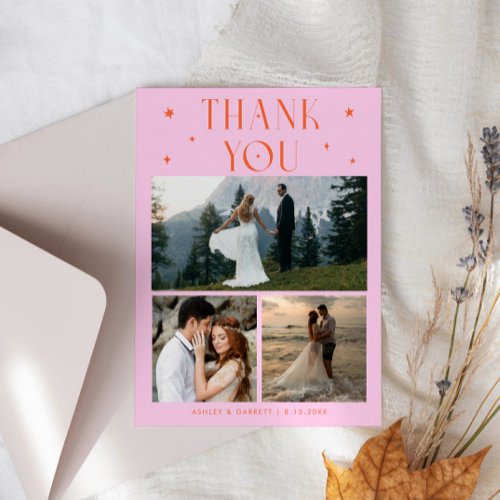 Elegant Stars Wedding Multi Photo Orange Pink