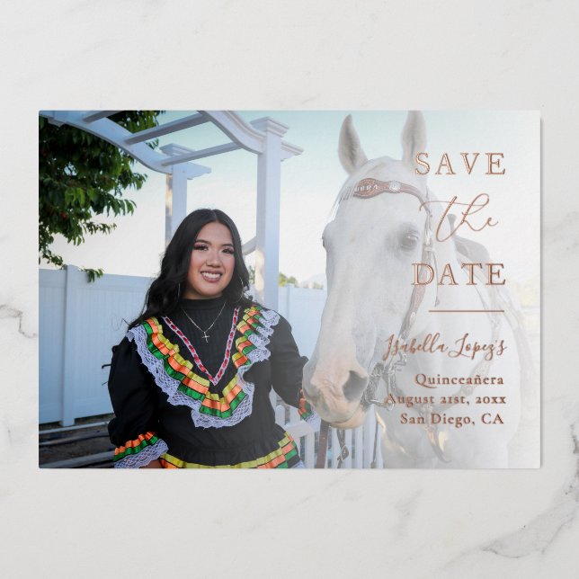 Elegant Statement Photo Rose Gold Save the Date Foil Invitation (Front)
