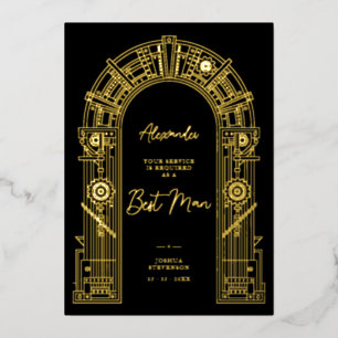 Elegant Steampunk Best Man Proposal Gold TLW26 Foil Invitation