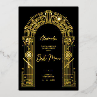 Elegant Steampunk Best Man Proposal Gold TLW26 Foil Invitation