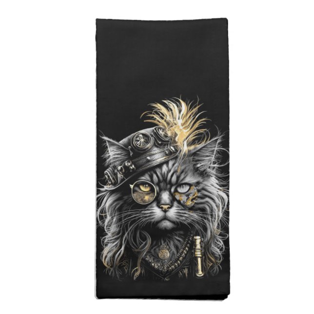 Elegant Steampunk Cat  Cloth Napkin (Folded)