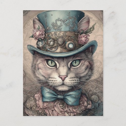 Elegant Steampunk Cat Postcard