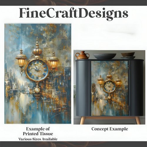 Elegant Steampunk Clock  Lanterns A8 Decoupage Tissue Paper