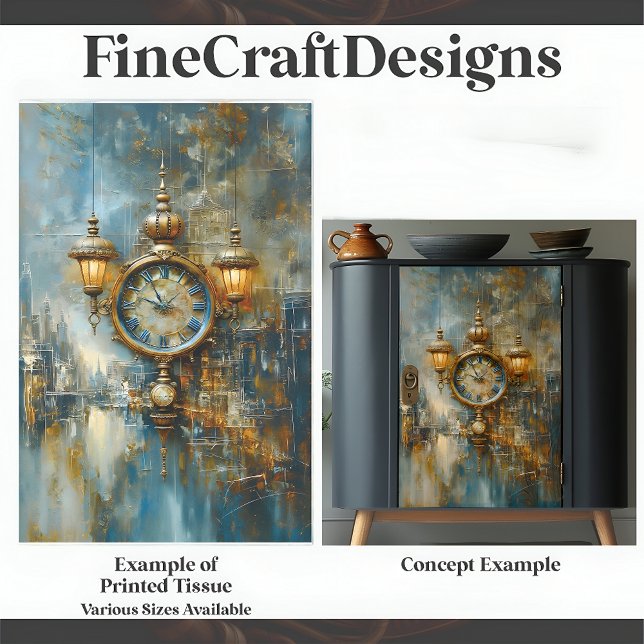 Elegant Steampunk Clock & Lanterns A8 Decoupage Tissue Paper (Creator Uploaded)