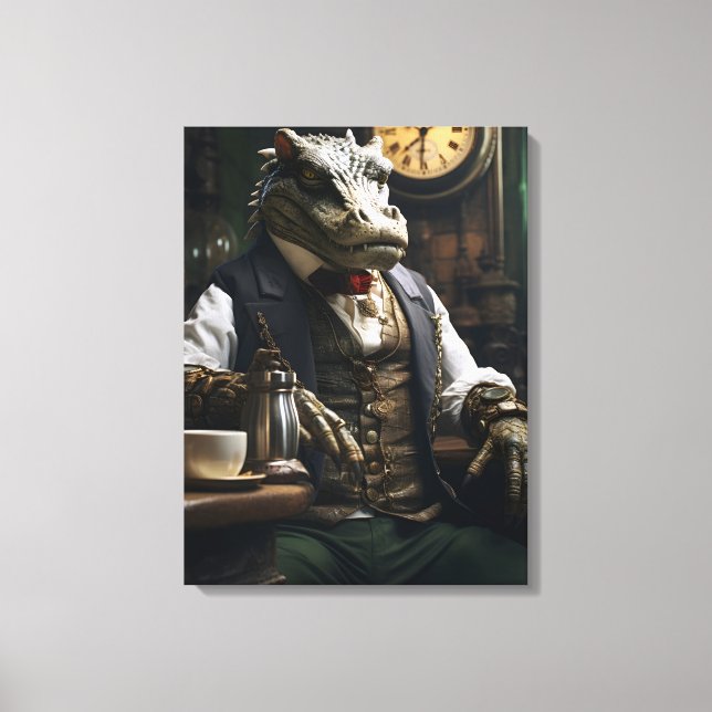Elegant Steampunk Crocodile Clock Maker Crocodile Canvas Print (Front)