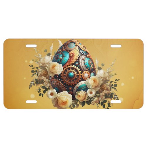 Elegant steampunk easter egg  license plate