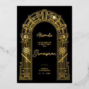 Elegant Steampunk Groomsman Proposal Gold TLW26 Foil Invitation