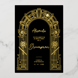 Elegant Steampunk Groomsman Proposal Gold TLW26 Foil Invitation