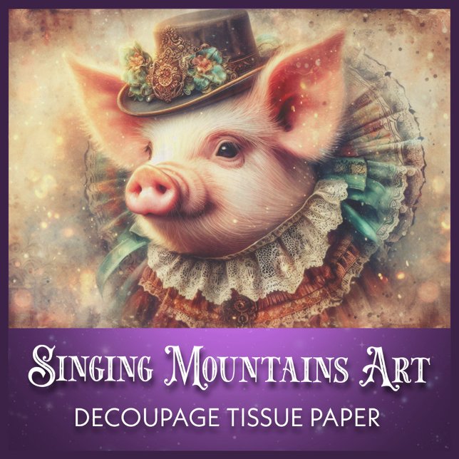 Elegant Steampunk Pig Portrait Decoupage Tissue Paper (Creator Uploaded)