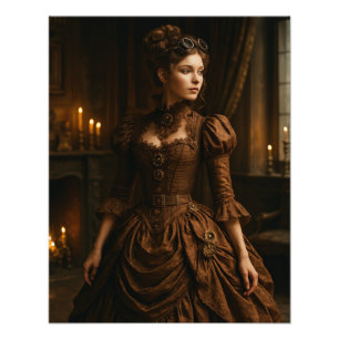 Elegant Steampunk Victorian Lady in Brown Photo Print