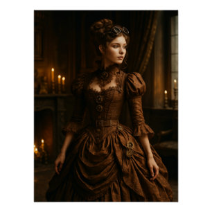 Elegant Steampunk Victorian Lady in Brown Poster