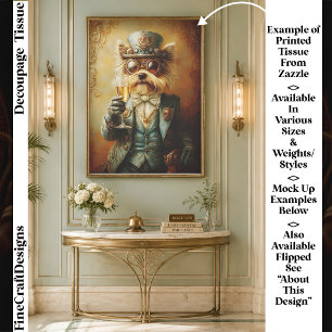 Elegant Steampunk Yorkie Dog, Glass FR9L Decoupage Tissue Paper