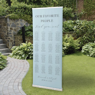 Elegant Steel Blue 16 Tables Seating Chart Wedding Retractable Banner