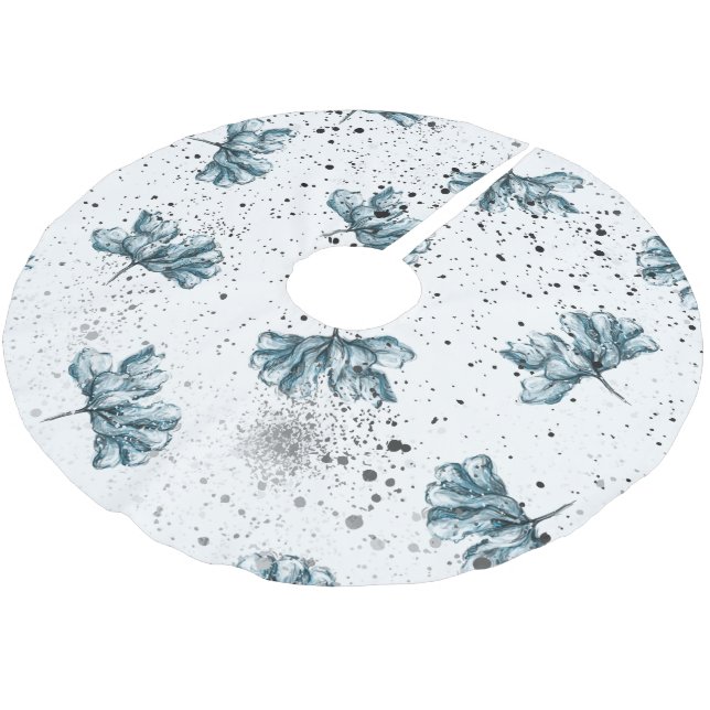 Elegant steel blue Floral Brushed Polyester Tree Skirt (Angled)