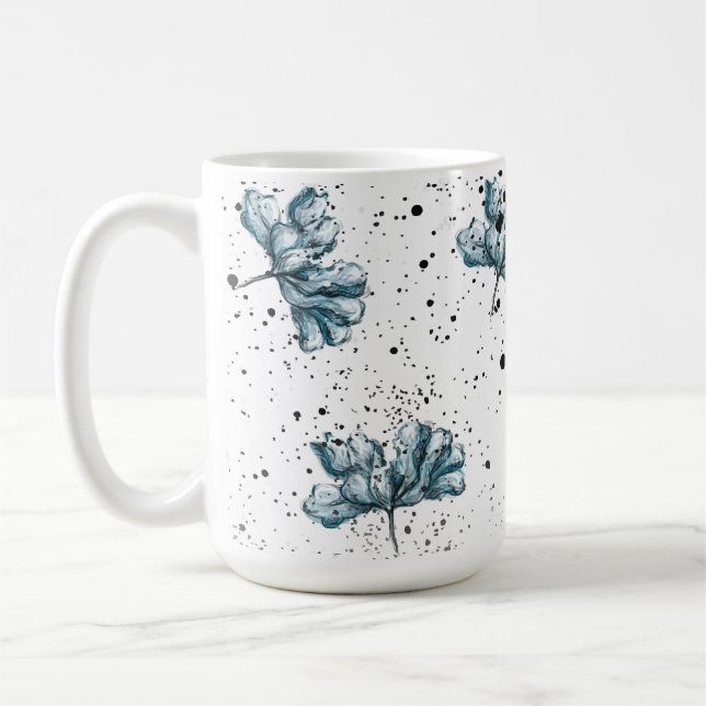 Elegant steel blue Floral design Coffee Mug (Left)