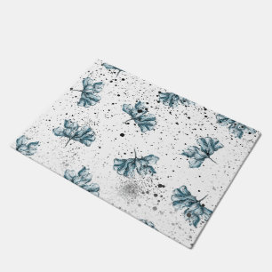 Elegant steel blue Floral design Doormat