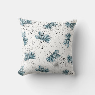 Elegant steel blue Floral design Throw Pillow