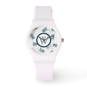 Elegant steel blue Floral Monogram Watch