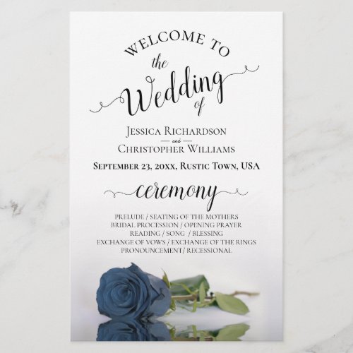 Elegant Steel Blue Rose Budget Wedding Program