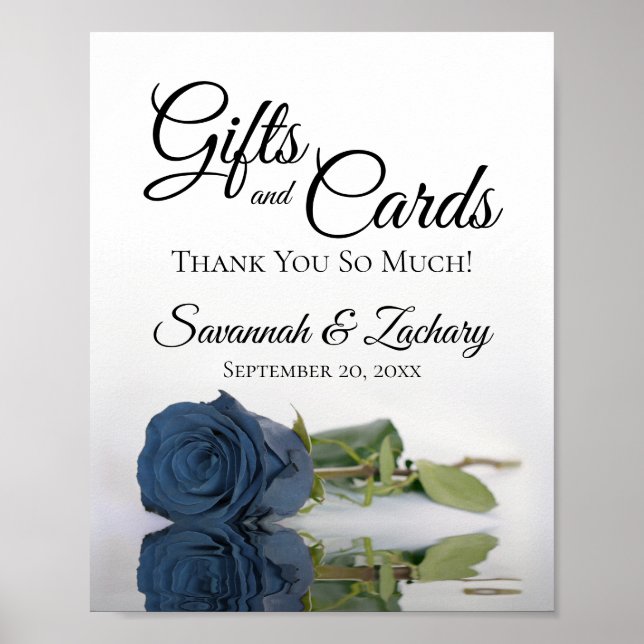 Elegant Steel Blue Rose Gifts & Cards Wedding Sign (Front)