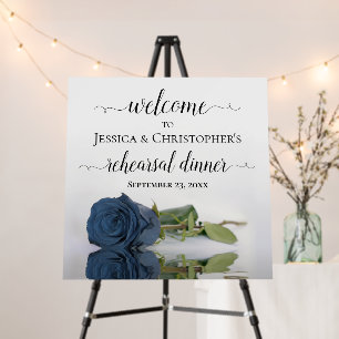 Elegant Steel Blue Rose Rehearsal Dinner Welcome Foam Board