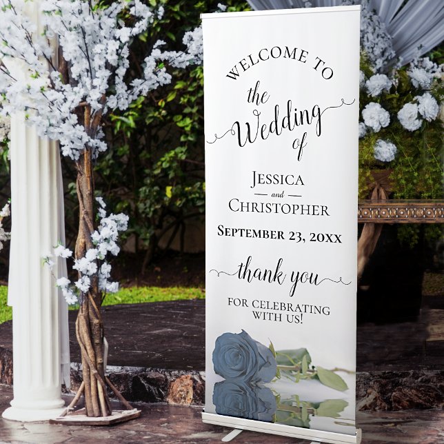 Elegant Steel Blue Rose Wedding Welcome Retractable Banner (Creator Uploaded)